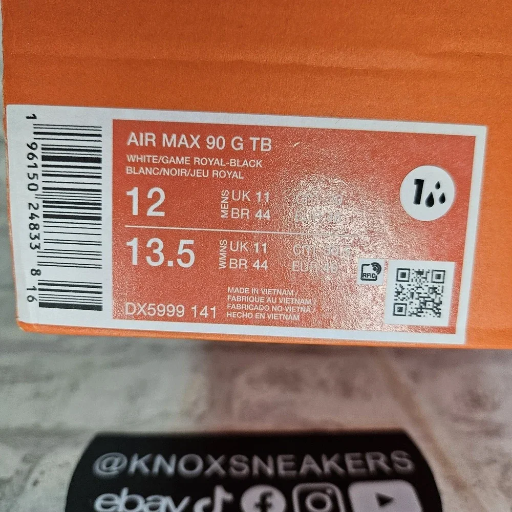 Nike Air Max 90 G TB White Game Royal Black DX5999 141 Men's Size 12